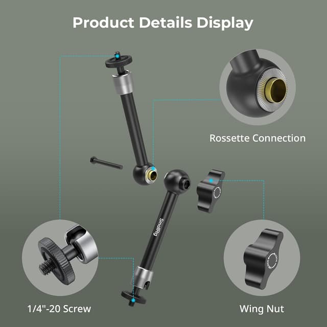 Detalle 2 de SMALLRIG Bras Magique 9,8 pouces (lot de 2) avec filetage 1/4"-20 – support de bras articulé pour moniteur, caméra et LED (5317)