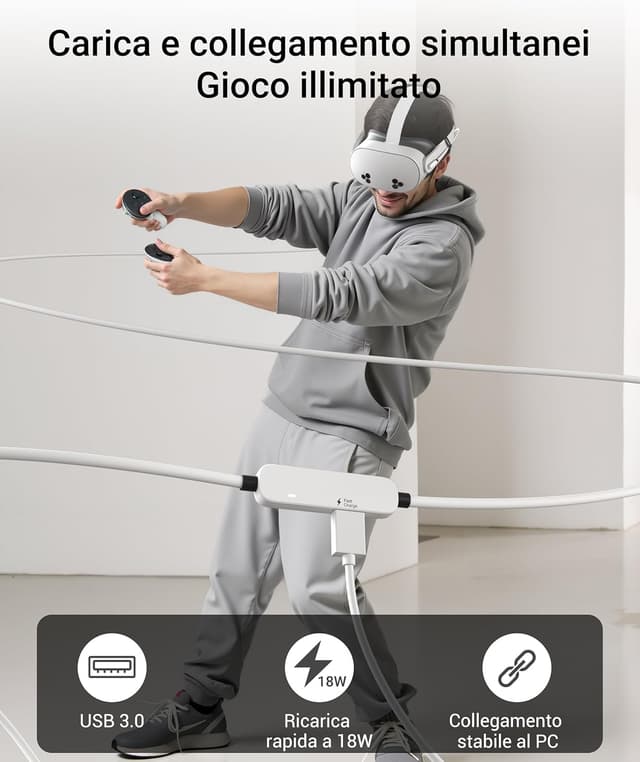 Thumbnail 6 de Syntech VR Cavo Link con Ricarica 5 m per Meta Quest 3S/Quest 3/Quest 2