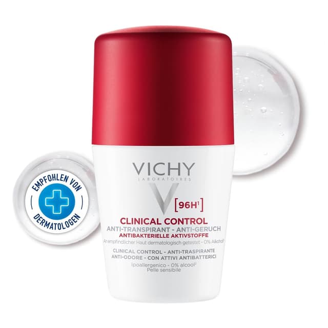 Detalle de Vichy Clinical Control 96h Deo-Roll-on für Frauen (50 ml) – alkoholfrei, antibakteriell