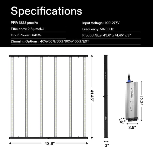 Detalle 2 de VIVOSUN VSFL6450 Grow lampada LED 645 W a spettro completo, pieghevole e dimmerabile
