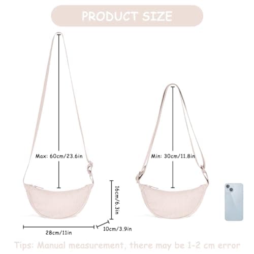 Detalle 2 de Aucuu Bolso Bandolera para Mujer media luna impermeable en pana con correa ajustable