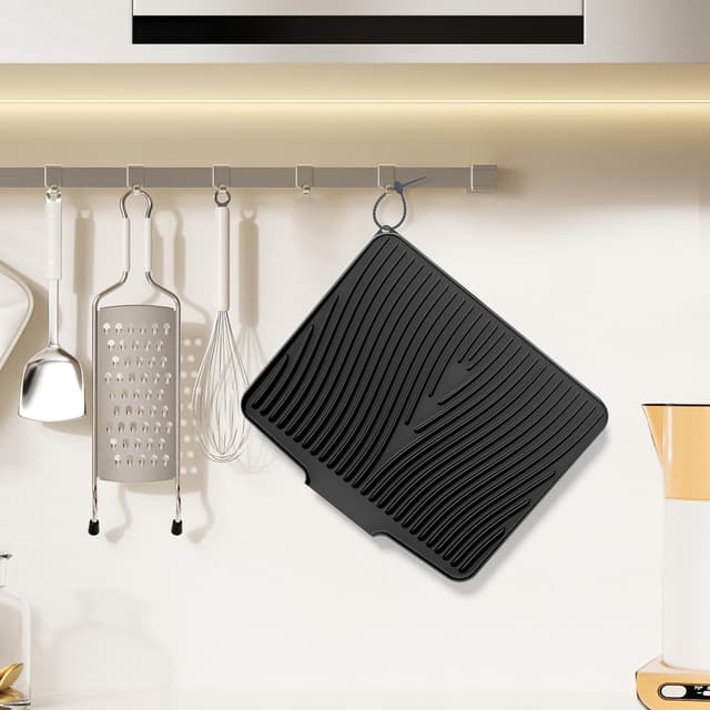 Detalle 2 de COPLIB Silicone Dish Drying Mat (19.7" x 17") with Non-Slip Drain Pad, Black