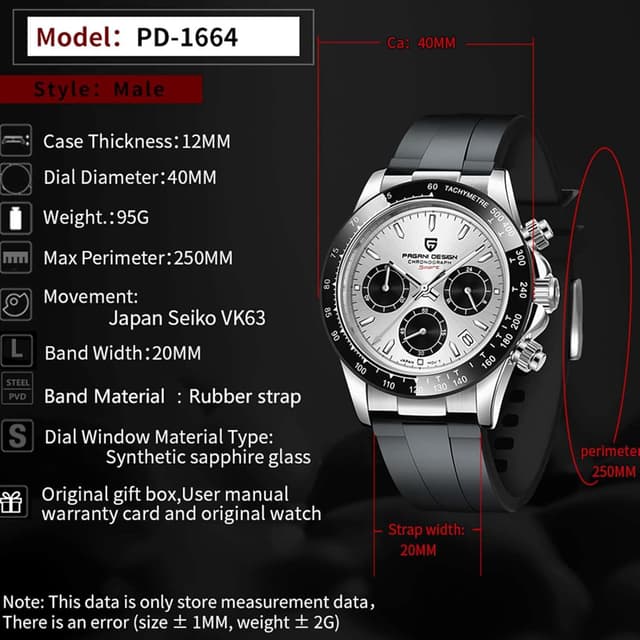 Detalle de RollsTimi Orologio al quarzo VK63 con cronografo multifunzione, resistente all’acqua 100M