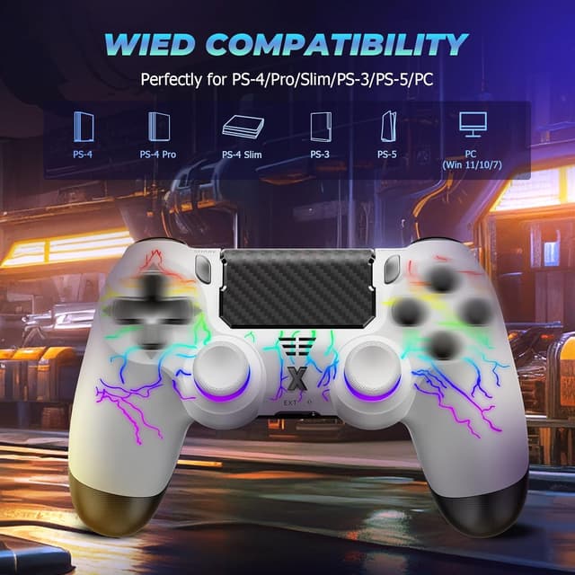 Detalle 2 de Suoxiom Wireless Controller für P4 (P4 / Slim / Pro) – Bluetooth Gamepad mit Touch, 6-Achsen-Gyro & 3,5-mm-Audioanschluss (weiß)