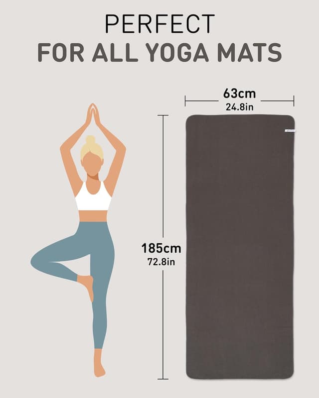 Detalle 2 de Fit-Flip Yoga Towel Non Slip (185 x 63cm) for Hot Yoga, Bikram & Gym Workouts – Lightweight quick-dry microfibre in Anthracite