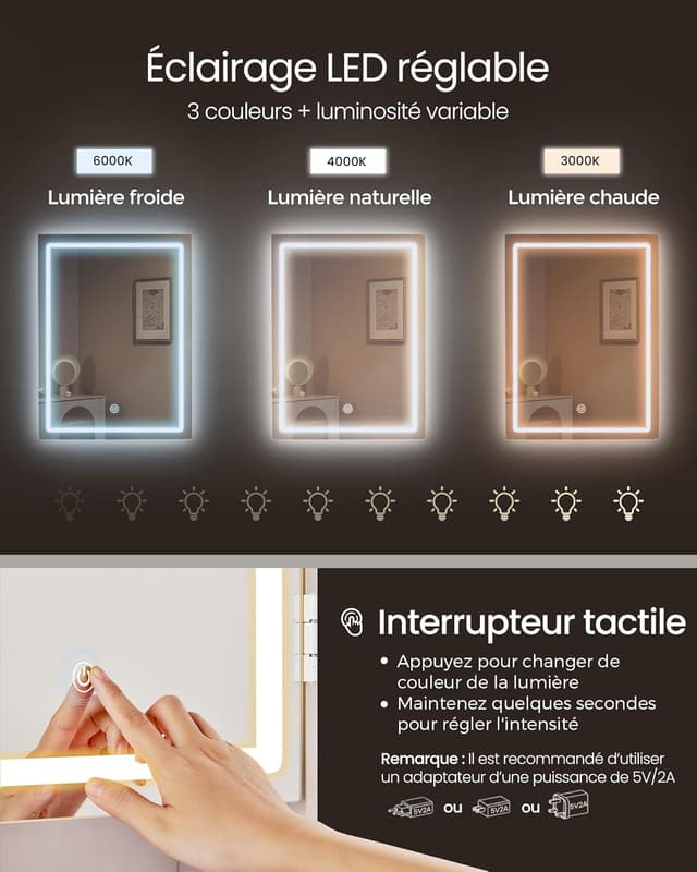 Detalle de VASAGLE Coiffeuse LED 3 luminosités 💄