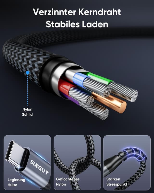 Detalle de Câble USB‑C vers Lightning SUNGUY (MFi) 2 m – 2 pièces, charge rapide compatible iPhone