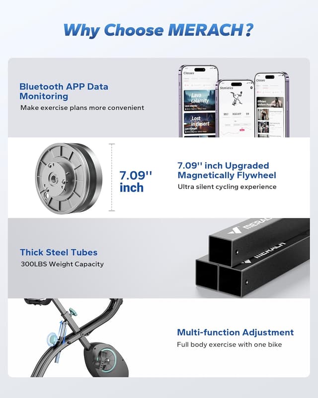 Detalle de MERACH Multifunctional Foldable Exercise Bike with 16-Level Magnetic Resistance and Exclusive App