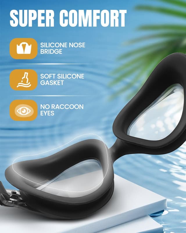 Thumbnail 2 de Updated Anti-Fog Swimming Goggles for Adults with UV Protection and Secure Fit (Black) – Men & Women