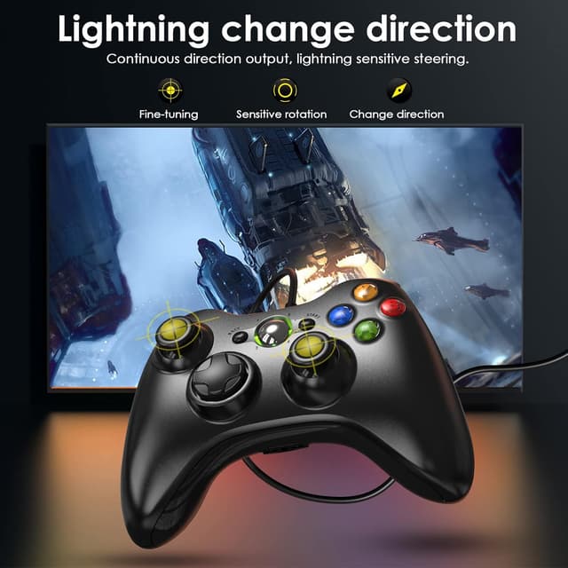 Detalle de Gezimetie Wired Controller for Xbox 360 with dual-vibration turbo (USB) for Xbox 360 / 360 Slim and PC