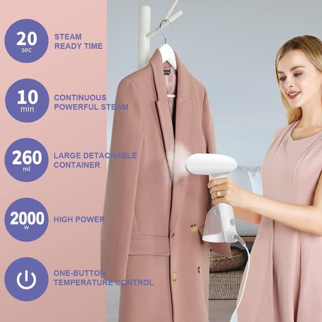 Detalle 2 de Portable Clothes Steamer (Handheld) Steam Presses 2000W – FMK travel steamer for clothes, curtains & dresses