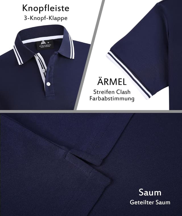 Detalle de SwissWell Herren Poloshirt Kurzarm atmungsaktiv – Polyester/Elasthan für Golf, Tennis & Freizeit