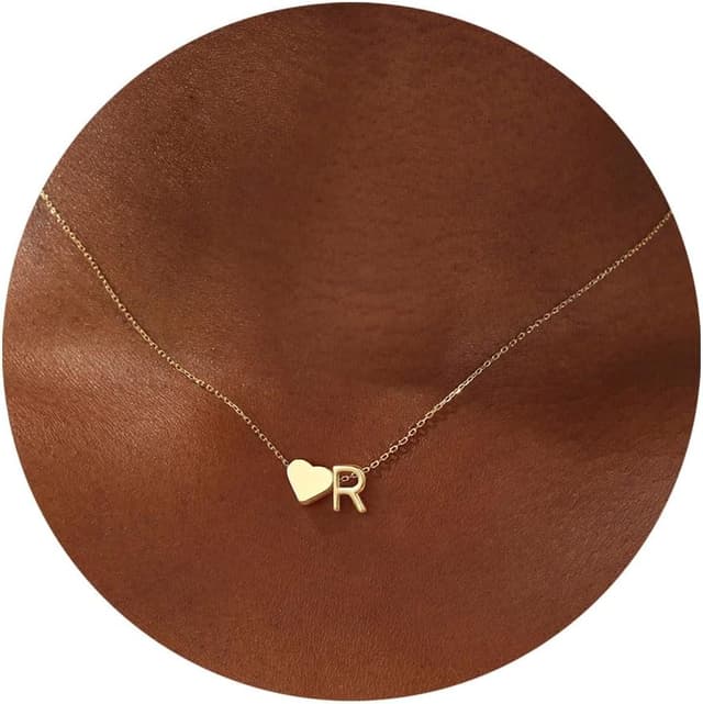 Detalle de TINGN Initialen-Herz-Kette vergoldet (A–Z) – 40 cm mit Verlängerung, Karabinerverschluss – Ostergeschenk für Damen & Kinder