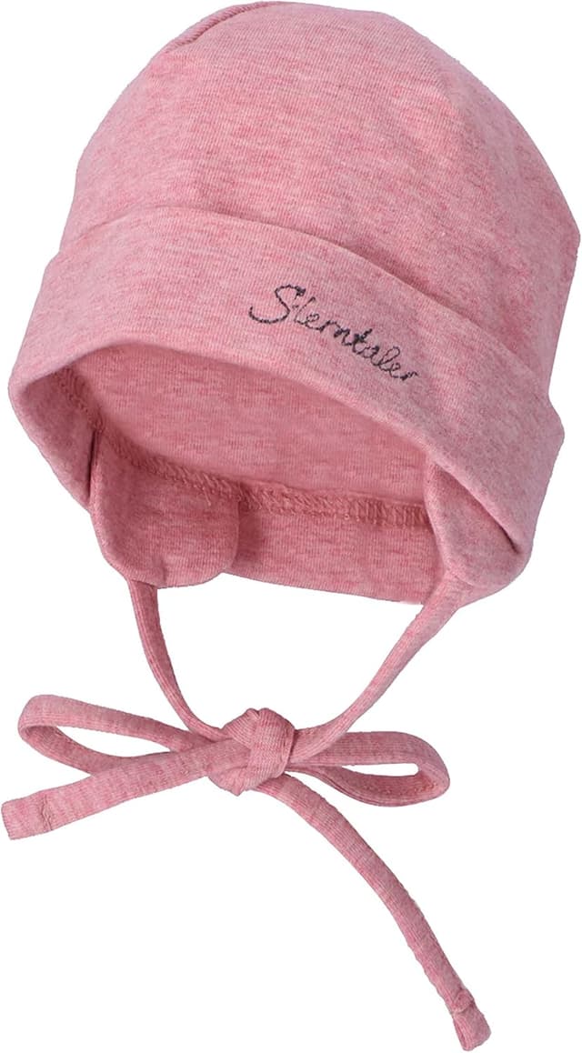 Detalle de Sterntaler OCS Beanie mit Umschlag – Bio-Melange-Mütze mit Ohrenklappen und Bindeband für Babys