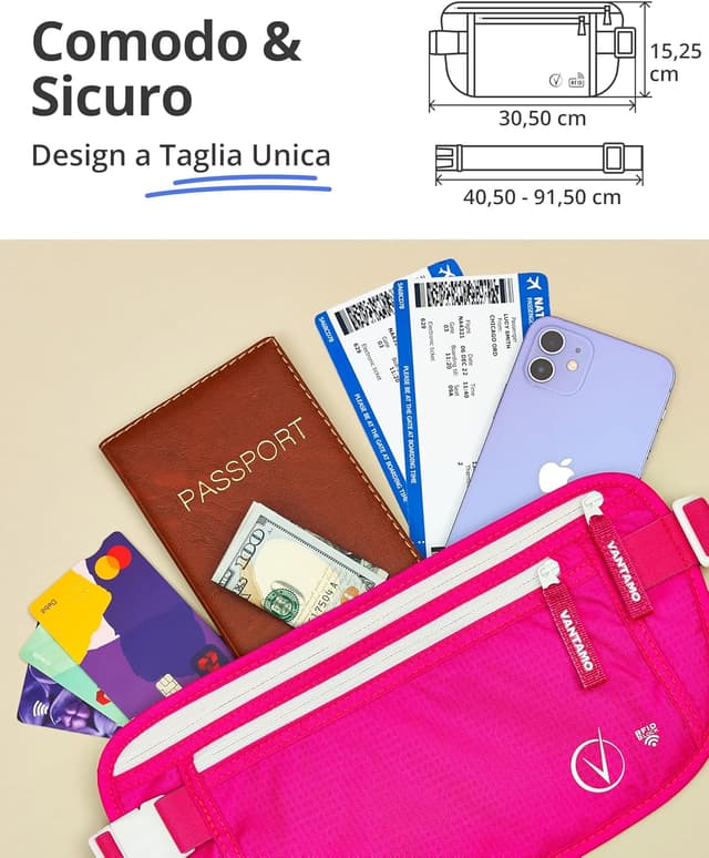 Detalle 2 de Cintura porta soldi da viaggio con protezione RFID