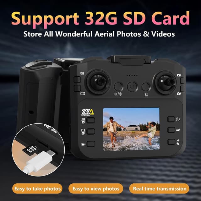 Detalle de Toladrone TD12LCD Drohne mit Kamera – faltbarer Quadrocopter mit LCD-Fernbedienung und Echtzeitübertragung