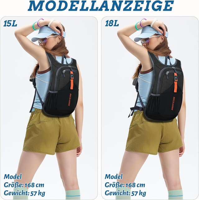 Detalle de BECOJADDE 18L Wanderrucksack faltbar – leichter Daypack mit Handytasche und Diebstahlfach, schwarz