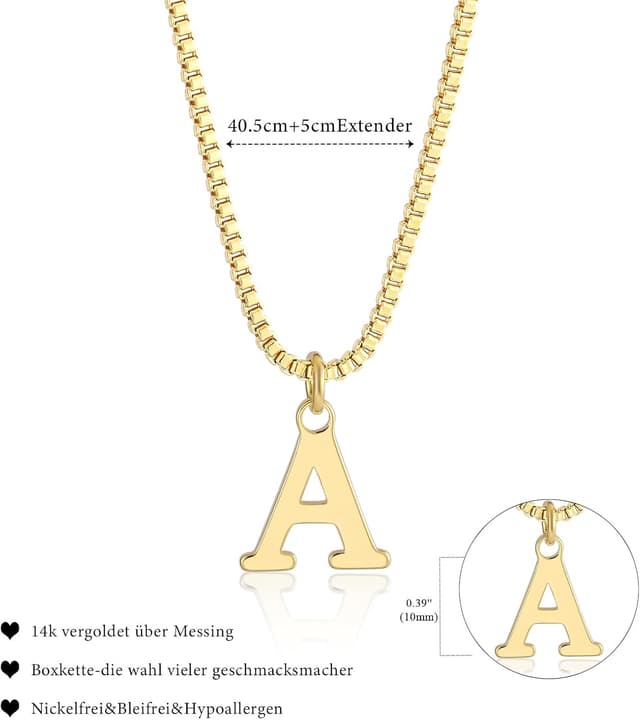 Detalle de Esmoly Iniziale Collana Donna Oro 14K Choker con lettera A-Z, lunghezza 16+2 inches