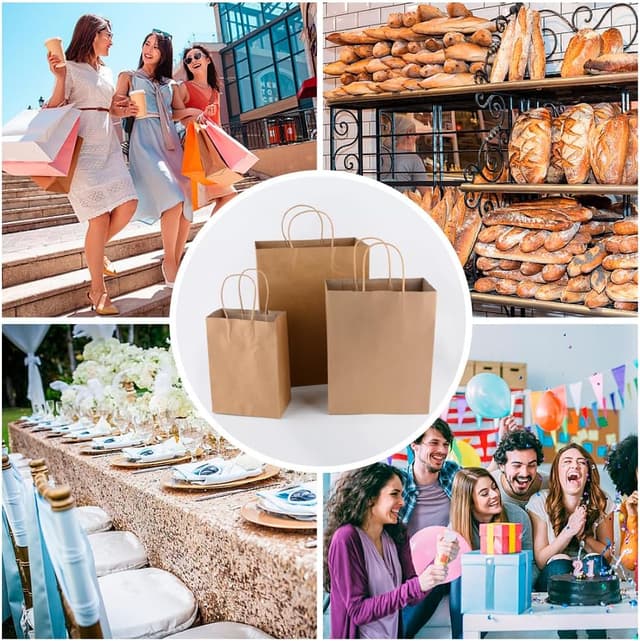 Thumbnail 6 de 100Stück Kraftpapier Geschenktaschen mit Henkel