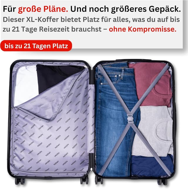 Detalle de NOWI Hartschalenkoffer XL (100 l) mit 8 360°-Rollen, Zahlenschloss & Teleskopgestänge – türkis