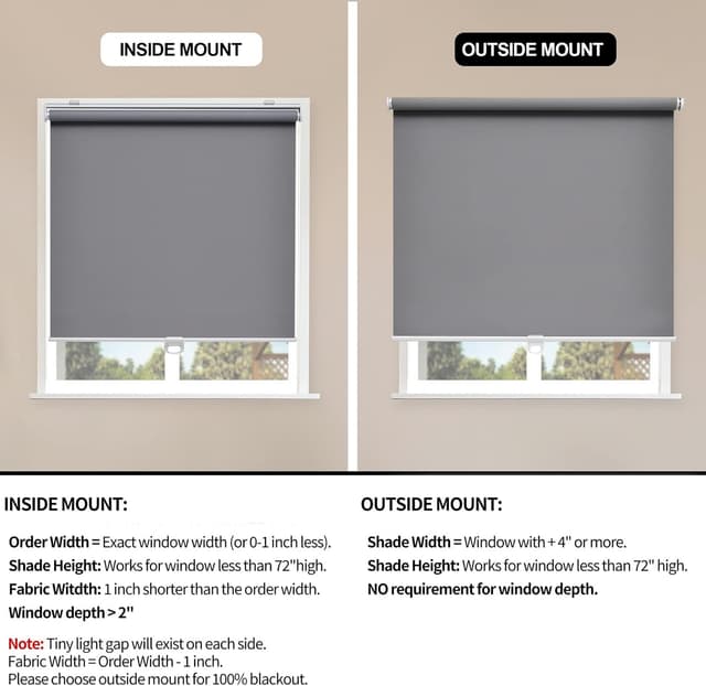 Detalle de Sunoff Cordless Blackout Roller Shades (28" W x 72" H) — Grey, Thermal Insulated, Easy Install