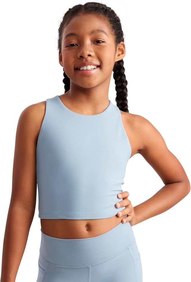 Detalle de CRZ YOGA Girls Butterluxe Racerback Tank Top (double lined) – breathable cropped athletic dance vest