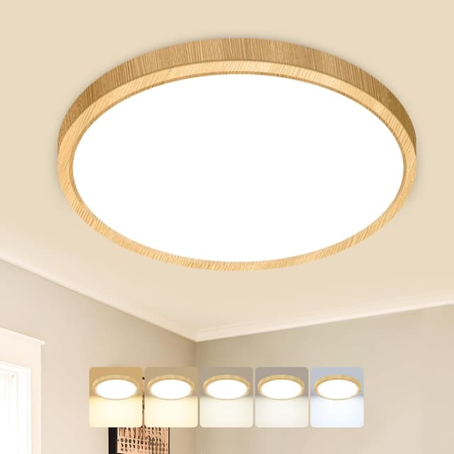 Detalle de Peasur LED-Deckenlampe flach 5-Farbtemperaturen (3000–6500 K), IP54, 18 W, rund