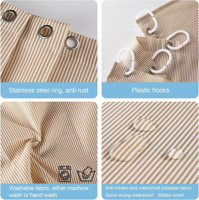 Detalle 2 de DUFU rideau de douche à séchage rapide imperméable en polyester 180 x 200 cm (avec 12 crochets)