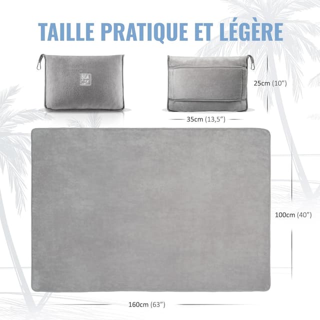 Thumbnail 6 de BOACAY Couverture de voyage douce et chaude 2-en-1 (oreiller compact, manchon bagage, clip sac à dos) 100 x 160 cm