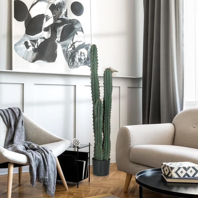 Detalle de Outsunny grand cactus artificiel à grand réalisme, vert foncé (Ø 18 x 120H cm) avec pot lesté
