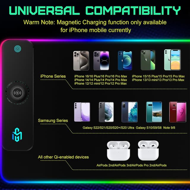 Detalle 2 de RGB Gaming Mauspad 15W Qi 900x400