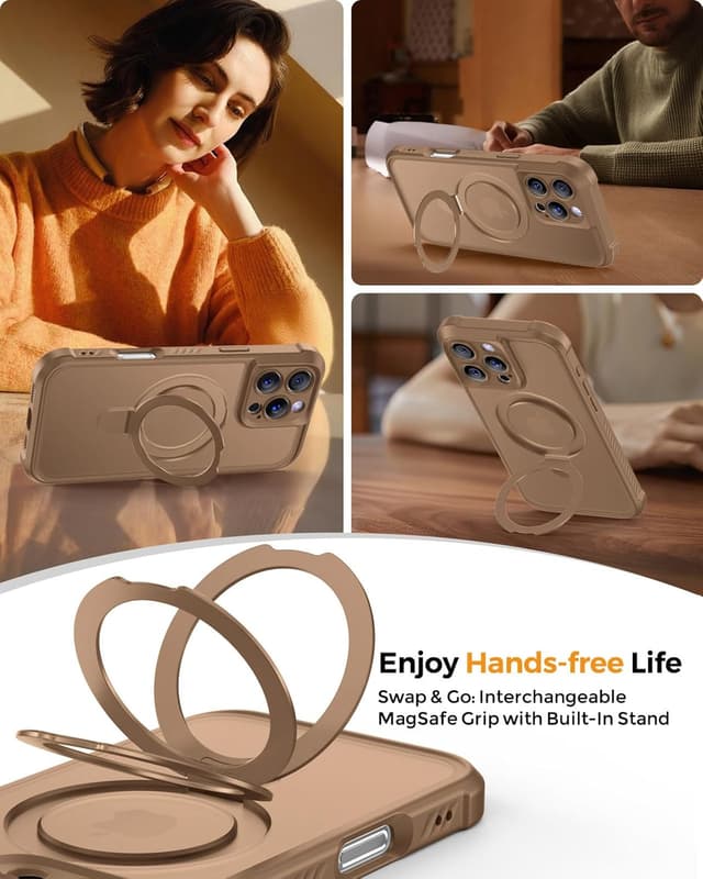 Detalle 2 de MOCCA Design iPhone 16 Pro Max Case with Magnetic Invisible Stand (MagSafe Compatible) — Brown