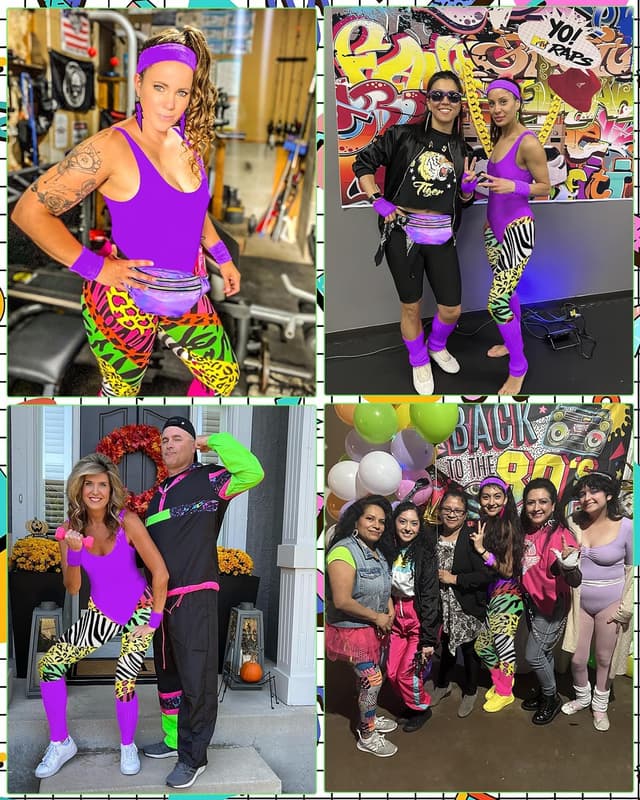 Thumbnail 6 de BIQIQI 80er Jahre Damen-Set: Retro Trainingsanzug Kostüm mit Trikot, Leggings, Stirnband & mehr