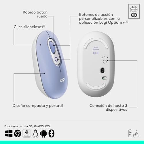 Thumbnail 5 de Logitech POP Mouse lila — ratón inalámbrico Bluetooth compacto