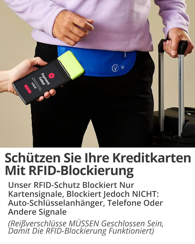 Detalle de Vantamo Bauchtasche Damen ultraflach mit RFID-Schutz – Reise-Geldgürtel mit 2 Fächern und verstellbarem Gurt