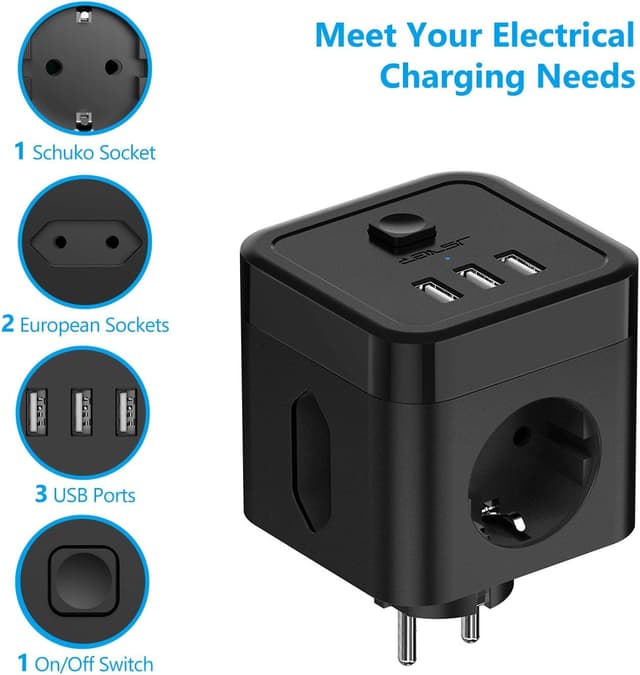 Thumbnail 1 de JSVER Multipresa Cubo con 3 USB 350 J