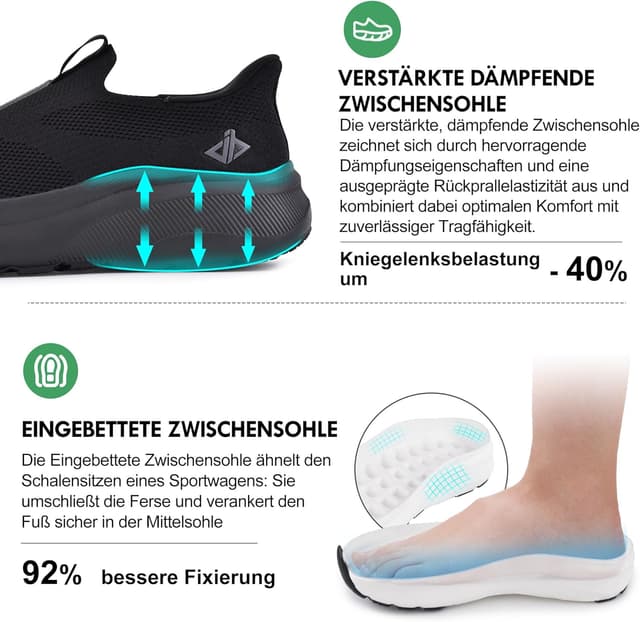 Detalle de JACKSHIBO Slip-in Herren Schuhe „Hände frei“ mit Weite Zehenbox, Fußgewölbestütze und Memory-Foam
