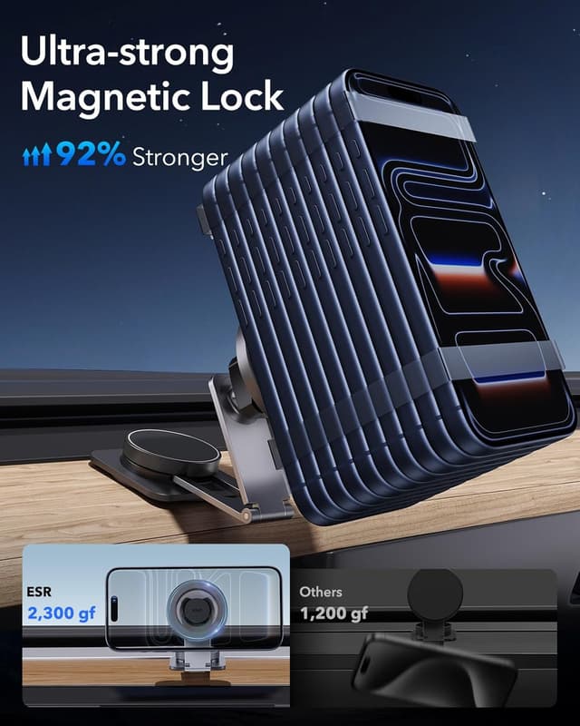 Detalle 2 de ESR for MagSafe Car Mount with 2 Metal Rings – foldable dashboard/Tesla touchscreen magnetic phone holder
