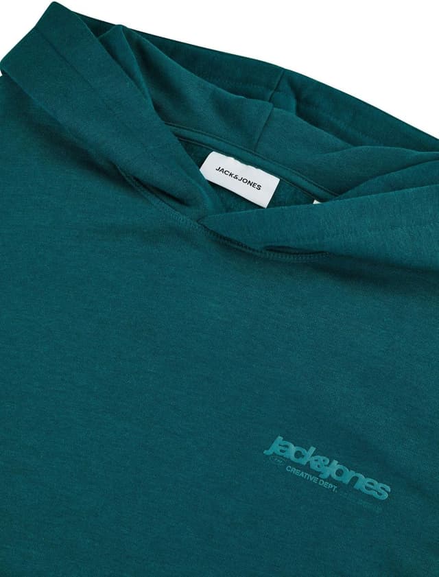 Detalle de Jack & Jones Herren- Hoodie im Relaxed Fit mit Print (JWHINTERLUDE) – Baumwollmischgewebe in Schwarz, Grau, Grün & Beige