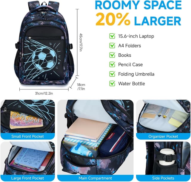 Detalle de Amythe Zaino per Ragazzi grande con design luminoso notturno e scomparto 15,6" per scuola elementare e media