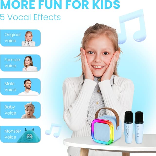 Detalle de Ankuka Karaoke Infantil Bluetooth con 2 Micrófonos y Luces 🎤