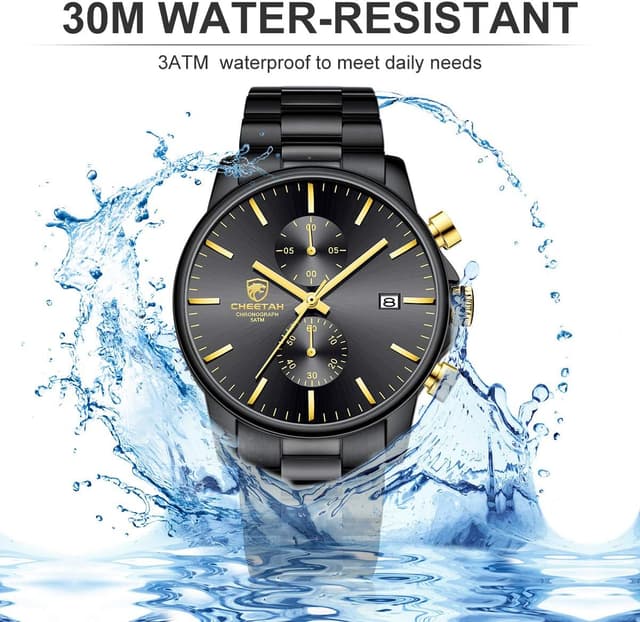 Detalle 2 de Affute Orologio da uomo in acciaio inox e metallo casual, cronografo al quarzo impermeabile 3 ATM con datario