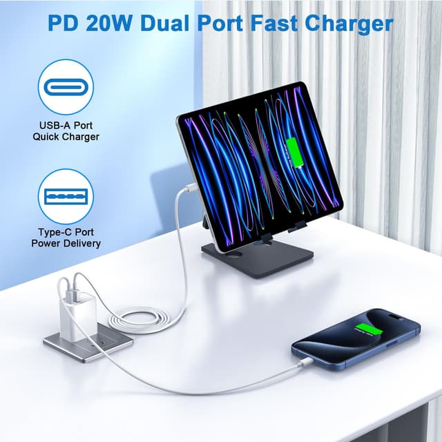 Detalle 2 de 10FT iPhone 17/16e Fast Charger 20W Dual Port
