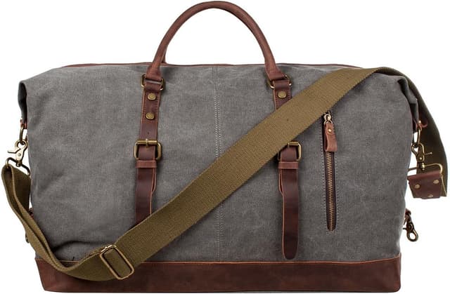 Detalle de S-Zone Sac de voyage 52–55 l Vintage Canvas Crazy Horse cuir trim unisexe (54 x 23 x 42 cm env.)