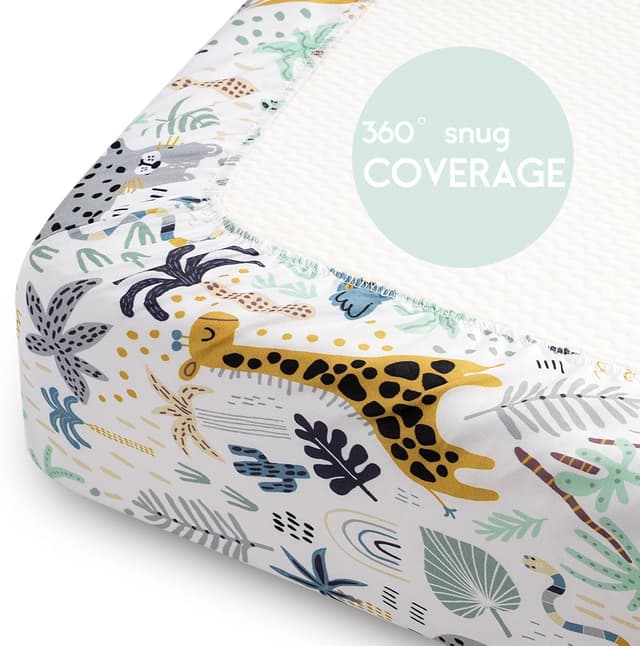 Thumbnail 4 de Yoofoss Green Giraffes Fitted Crib Sheet 51 x 85 cm