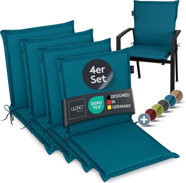 Detalle de LILENO HOME Gartenstuhl Auflagen 4er-Set für Niedriglehner (Petrol) – bequeme Sitzauflagen für Gartenstühle und Klappstühle MIA