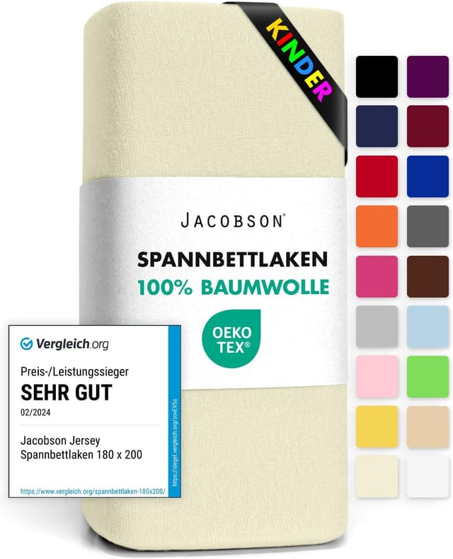 Detalle de Jacobson Jersey-Spannbettlaken aus Baumwolle (Natur) – passend für 60×120 bis 70×140 cm