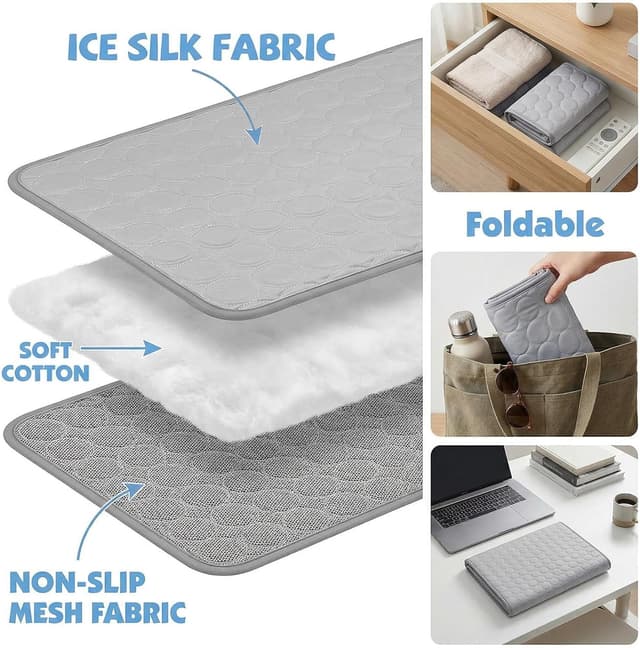 Detalle de Qoosea tappetino rinfrescante per cani e gatti in “seta di ghiaccio” grigio (55 × 70 cm)
