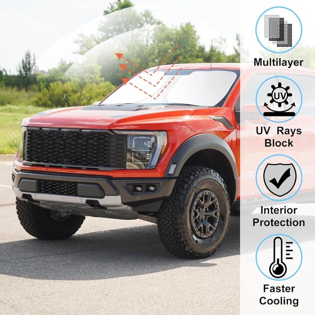 Detalle de Windshield Sun Shade for Ford F-150 (2021-2026) – Vehicle-Specific Parasol Sun Visor Cover