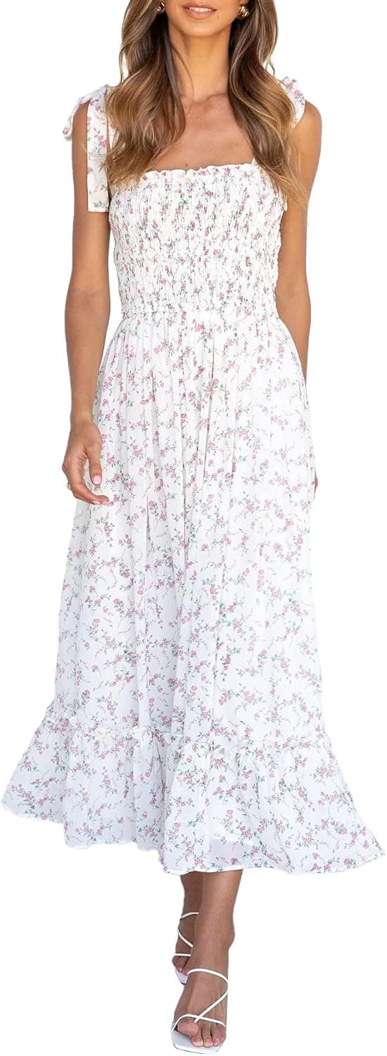 Detalle de Imily Bela Women’s Summer Floral Maxi Dress with Boho Tie Straps